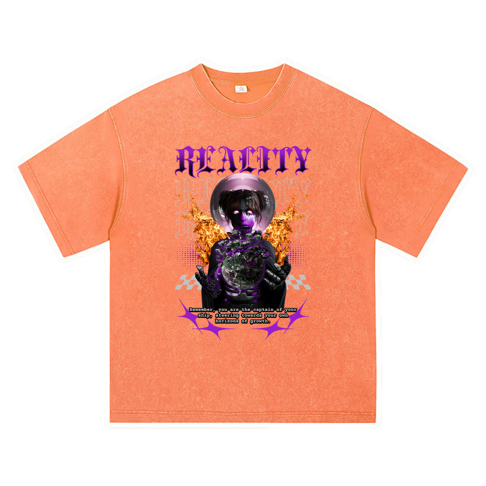 270GSM Heavy Cotton T-SHirt ACID Tees Washed Vintage T-Shirts Welcome To Reality DTG Print TShirts