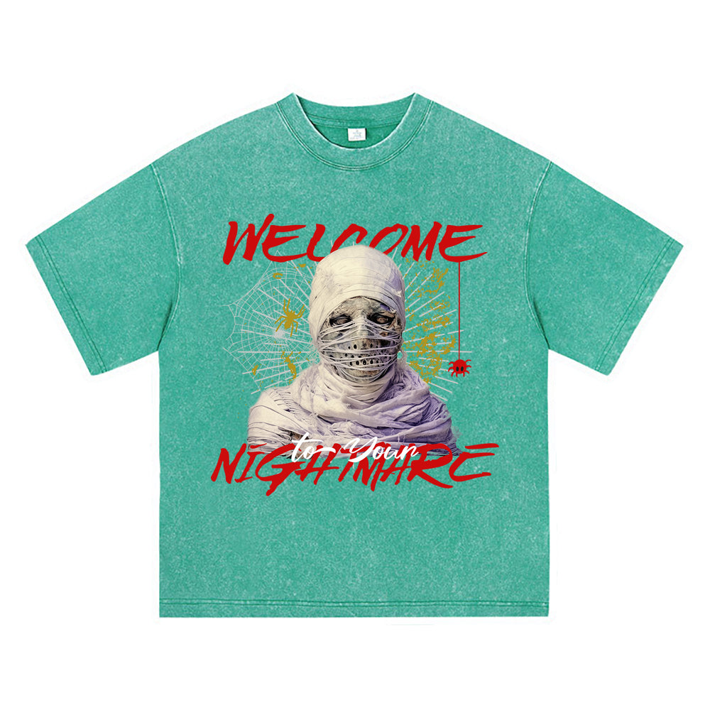 270GSM Heavy Cotton T-SHirt ACID Tees Washed Vintage T-Shirts Welcome To Your Nightmare DTG Print TShirts