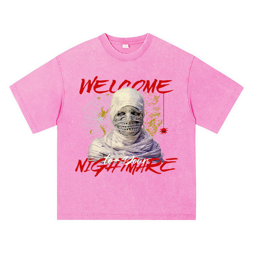 270GSM Heavy Cotton T-SHirt ACID Tees Washed Vintage T-Shirts Welcome To Your Nightmare DTG Print TShirts