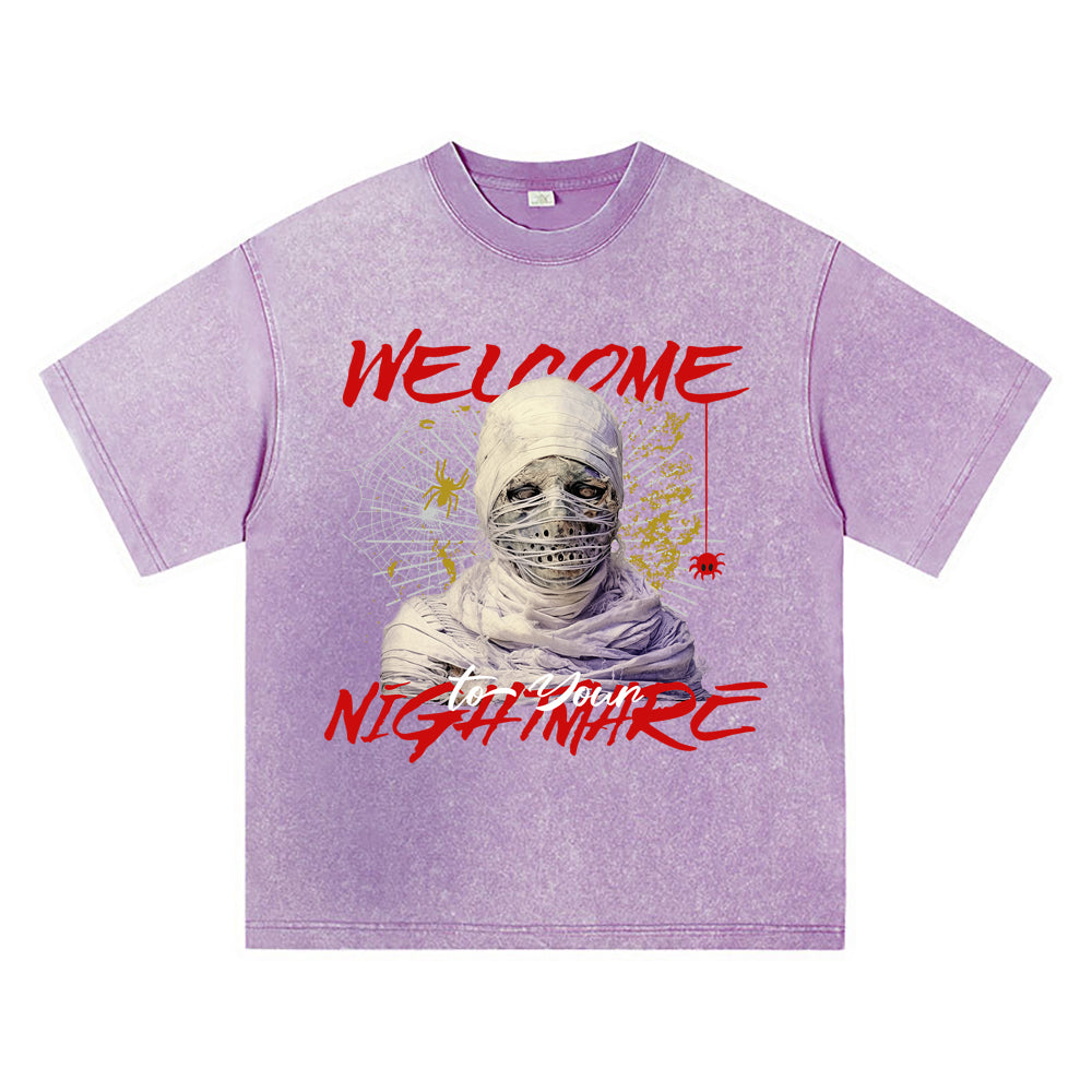 270GSM Heavy Cotton T-SHirt ACID Tees Washed Vintage T-Shirts Welcome To Your Nightmare DTG Print TShirts