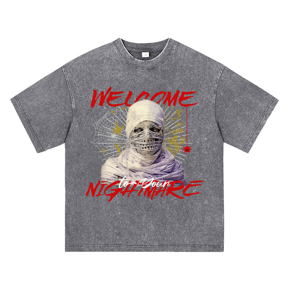 270GSM Heavy Cotton T-SHirt ACID Tees Washed Vintage T-Shirts Welcome To Your Nightmare DTG Print TShirts