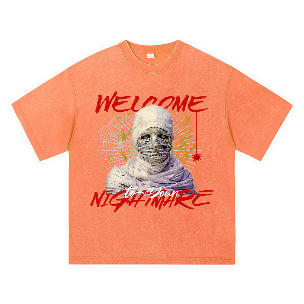 270GSM Heavy Cotton T-SHirt ACID Tees Washed Vintage T-Shirts Welcome To Your Nightmare DTG Print TShirts