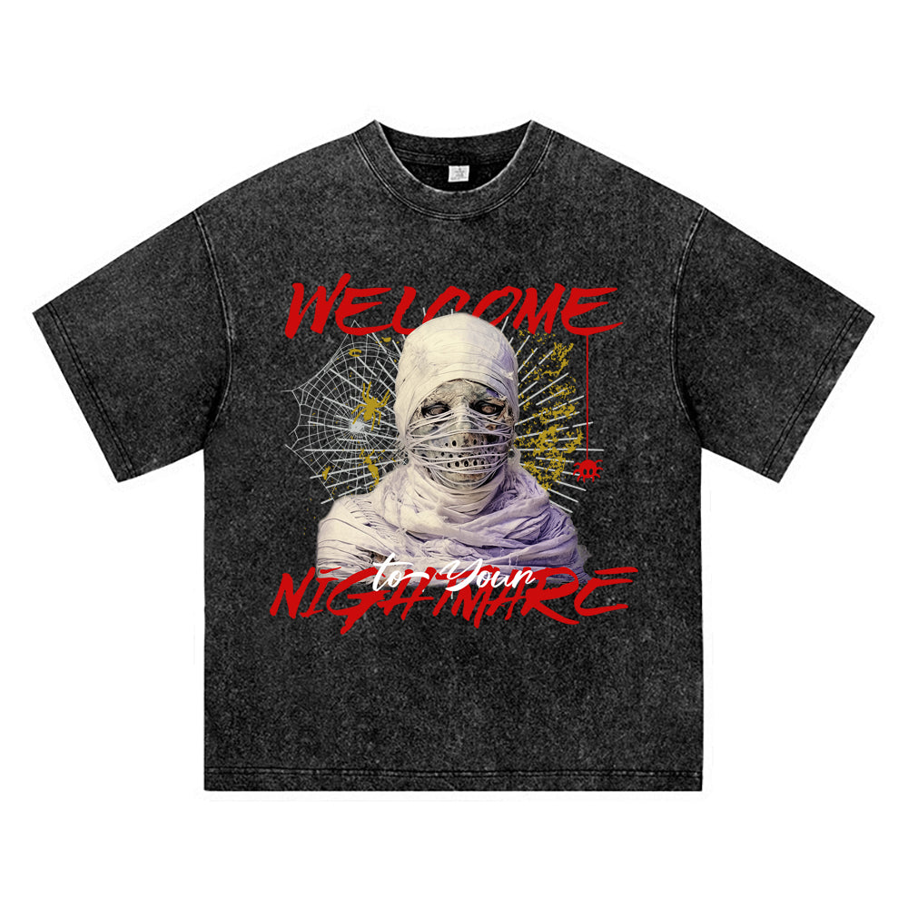 270GSM Heavy Cotton T-SHirt ACID Tees Washed Vintage T-Shirts Welcome To Your Nightmare DTG Print TShirts