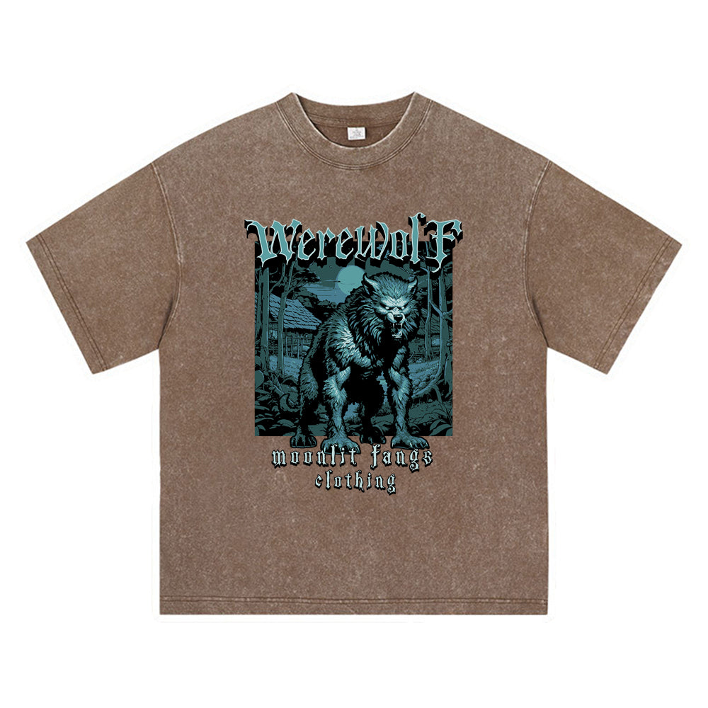 270GSM Heavy Cotton T-SHirt ACID Tees Washed Vintage T-Shirts Werewolf DTG Print TShirts