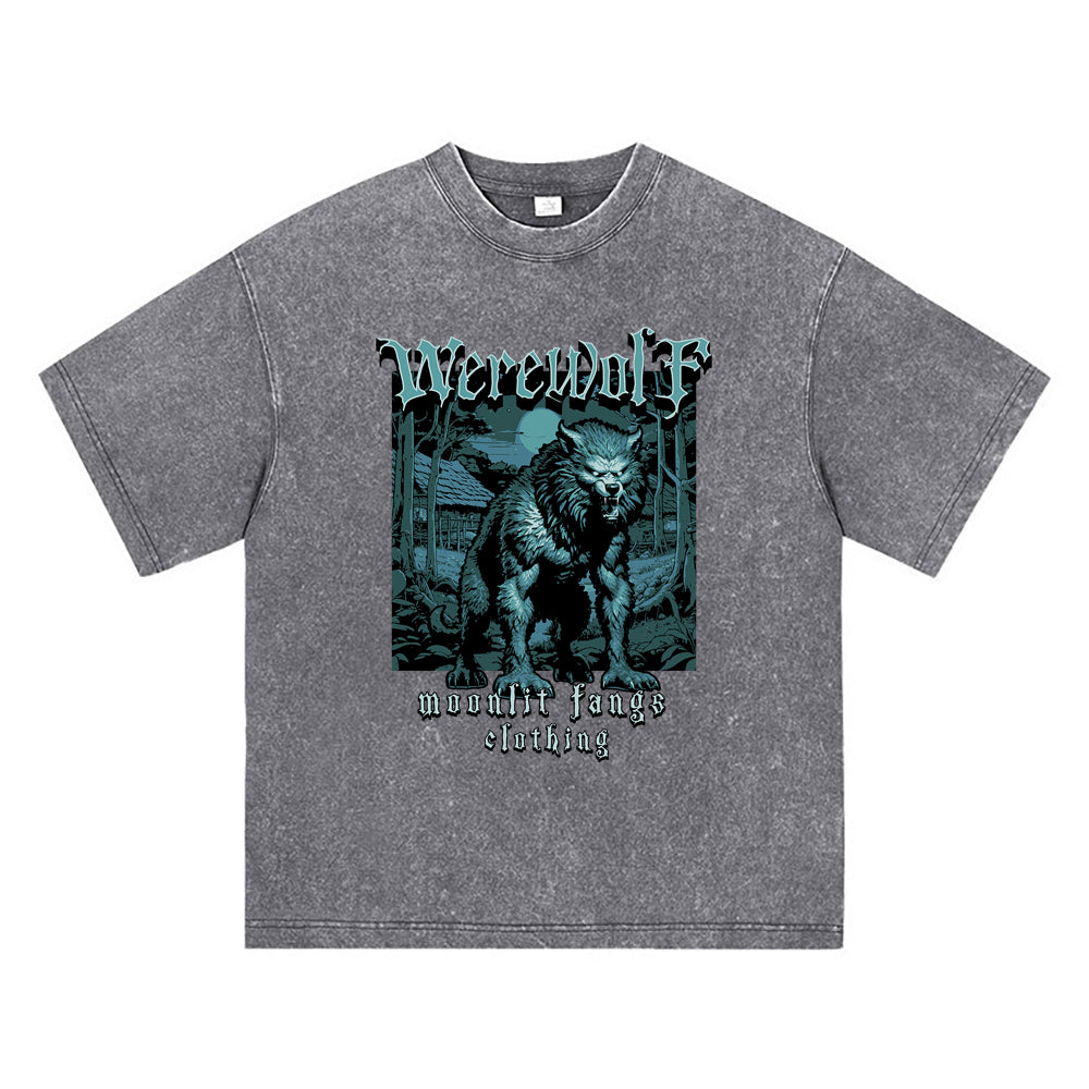 270GSM Heavy Cotton T-SHirt ACID Tees Washed Vintage T-Shirts Werewolf DTG Print TShirts