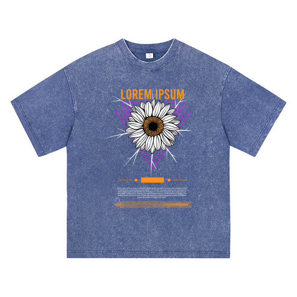 270GSM Heavy Cotton T-SHirt ACID Tees Washed Vintage T-Shirts Sun Flower DTG Print TShirts