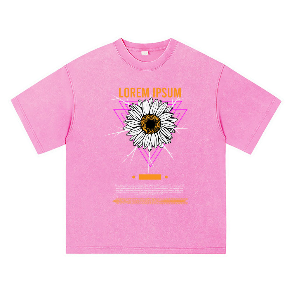 270GSM Heavy Cotton T-SHirt ACID Tees Washed Vintage T-Shirts Sun Flower DTG Print TShirts