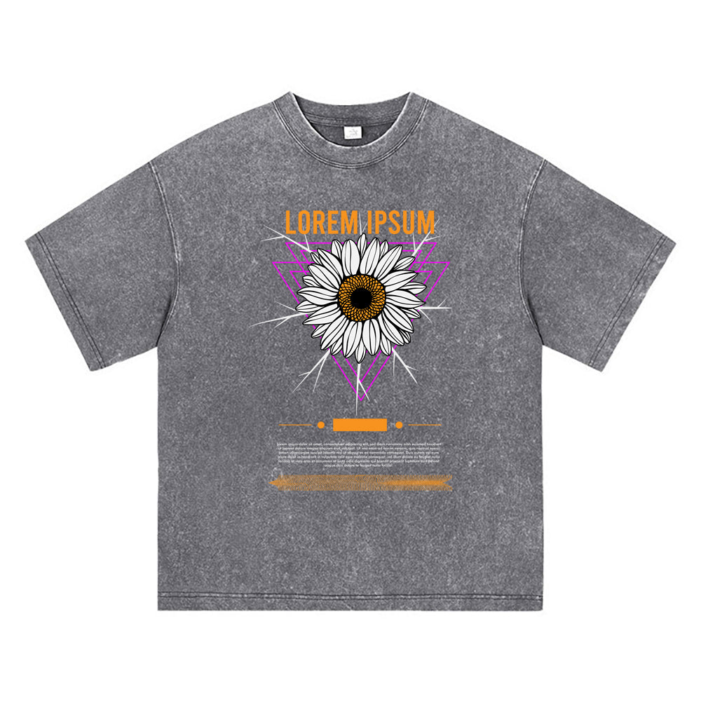 270GSM Heavy Cotton T-SHirt ACID Tees Washed Vintage T-Shirts Sun Flower DTG Print TShirts