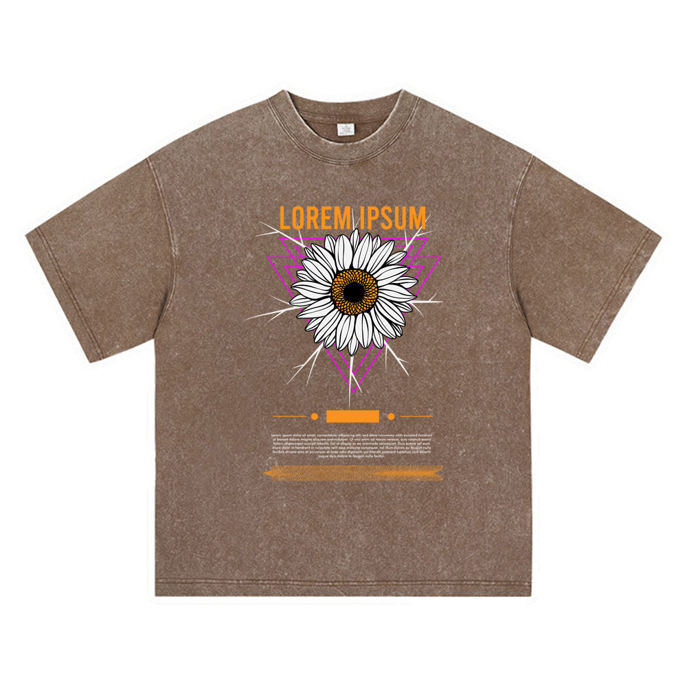 270GSM Heavy Cotton T-SHirt ACID Tees Washed Vintage T-Shirts Sun Flower DTG Print TShirts