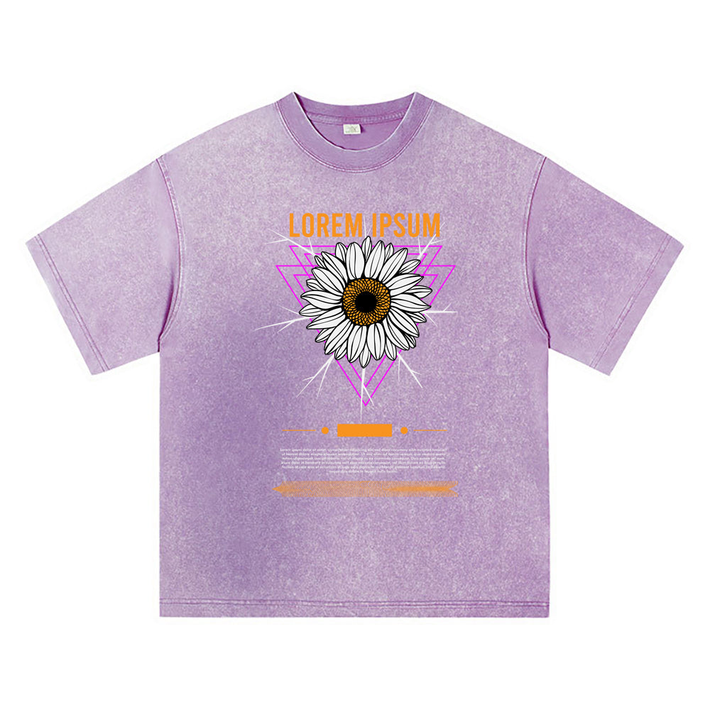 270GSM Heavy Cotton T-SHirt ACID Tees Washed Vintage T-Shirts Sun Flower DTG Print TShirts