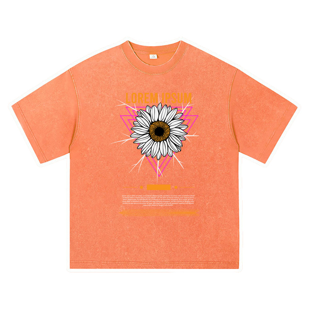 270GSM Heavy Cotton T-SHirt ACID Tees Washed Vintage T-Shirts Sun Flower DTG Print TShirts