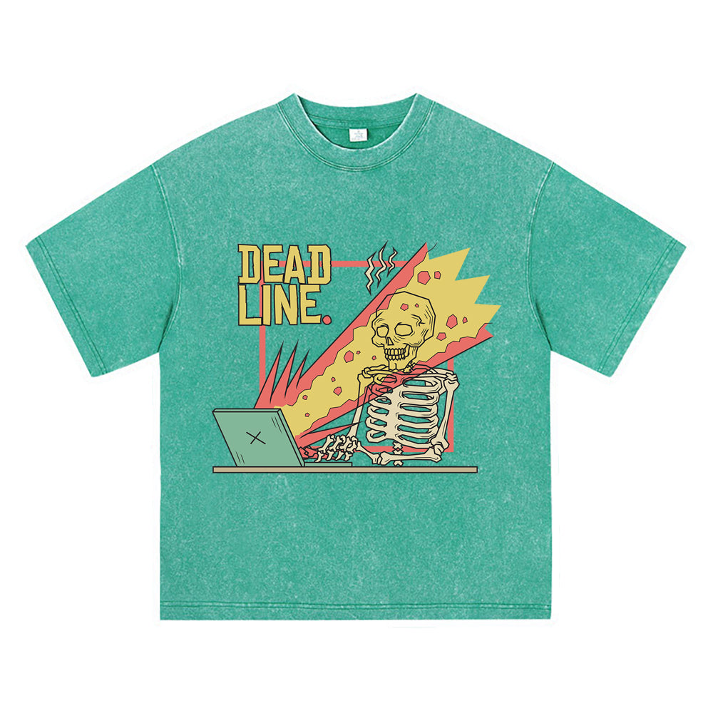 270GSM Heavy Cotton T-SHirt ACID Tees Washed Vintage T-Shirts Skeleton Shot By Laptop DTG Print TShirts