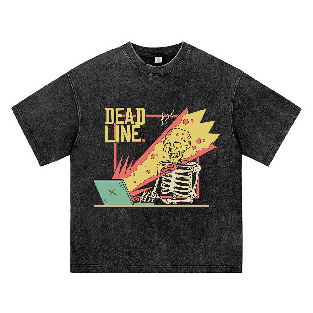 270GSM Heavy Cotton T-SHirt ACID Tees Washed Vintage T-Shirts Skeleton Shot By Laptop DTG Print TShirts