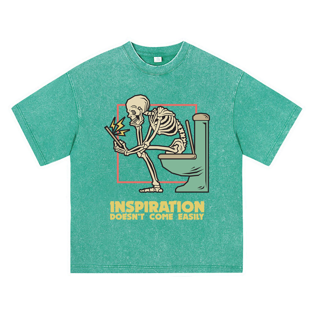 270GSM Heavy Cotton T-SHirt ACID Tees Washed Vintage T-Shirts Skeleton Sitting Toilet DTG Print TShirts