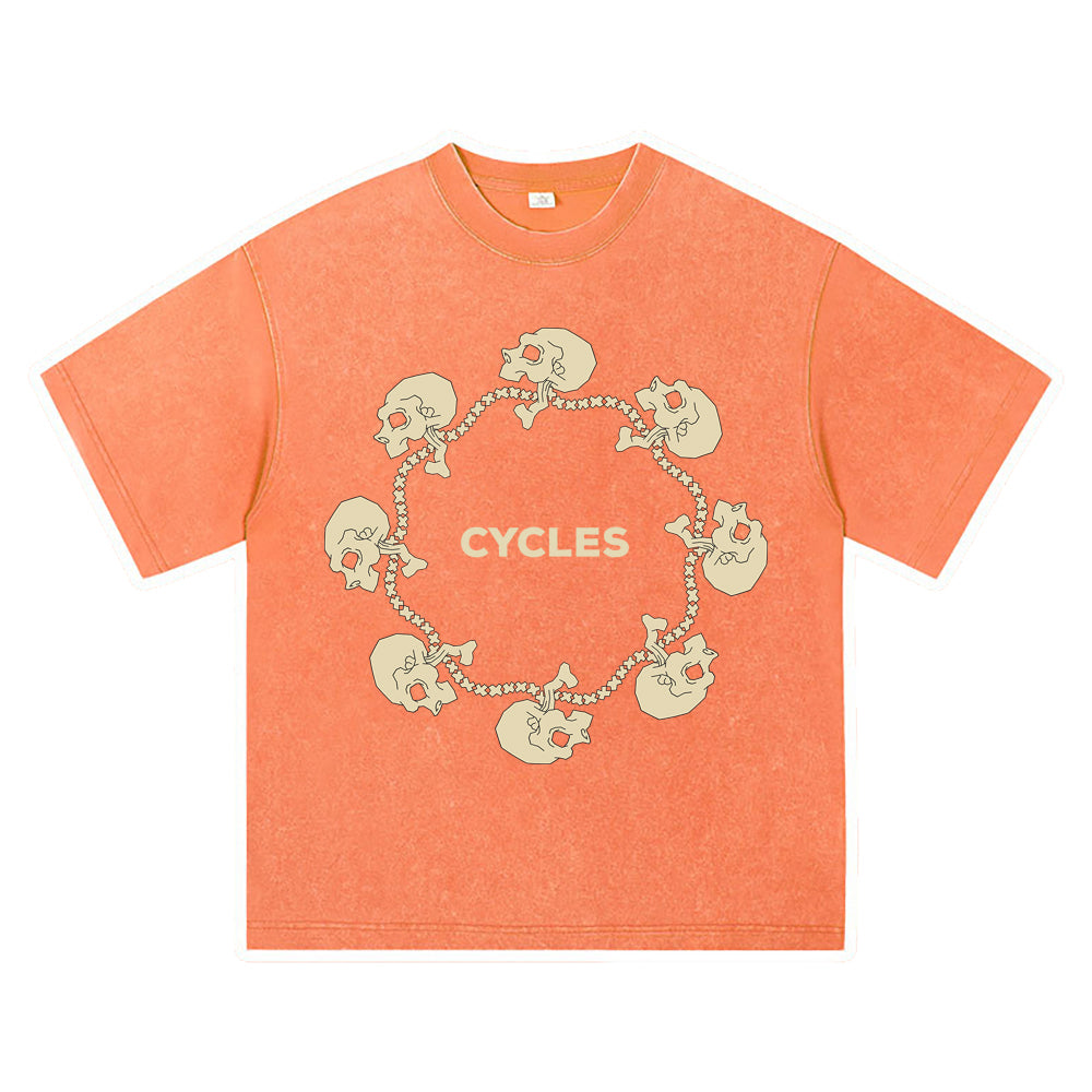 270GSM Heavy Cotton T-SHirt ACID Tees Washed Vintage T-Shirts Skull Heads Ring DTG Print TShirts