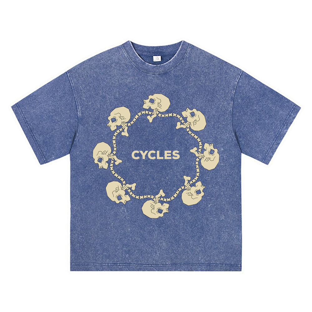 270GSM Heavy Cotton T-SHirt ACID Tees Washed Vintage T-Shirts Skull Heads Ring DTG Print TShirts