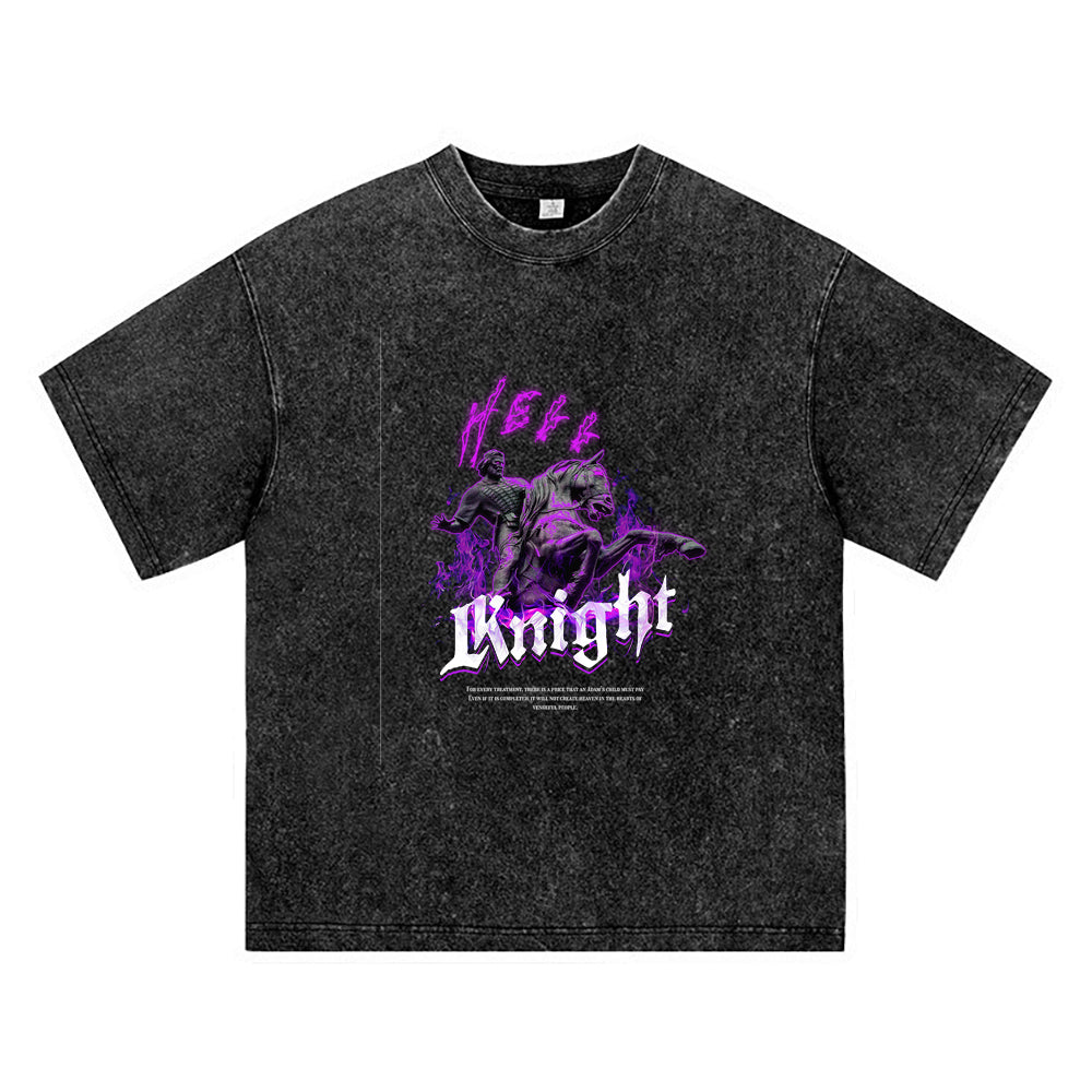 270GSM Heavy Cotton T-SHirt ACID Tees Washed Vintage T-Shirts Hell Knight DTG Print TShirts