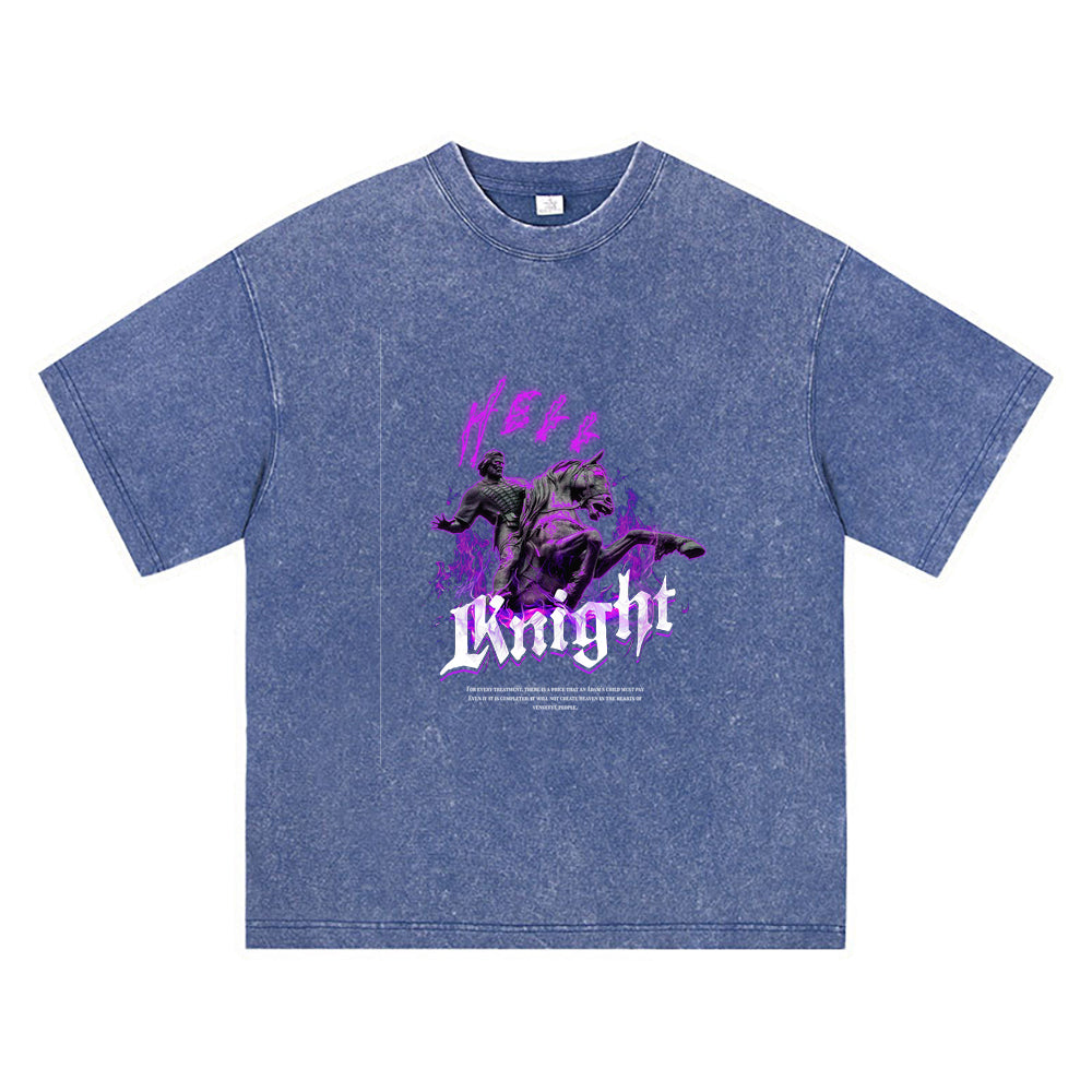 270GSM Heavy Cotton T-SHirt ACID Tees Washed Vintage T-Shirts Hell Knight DTG Print TShirts