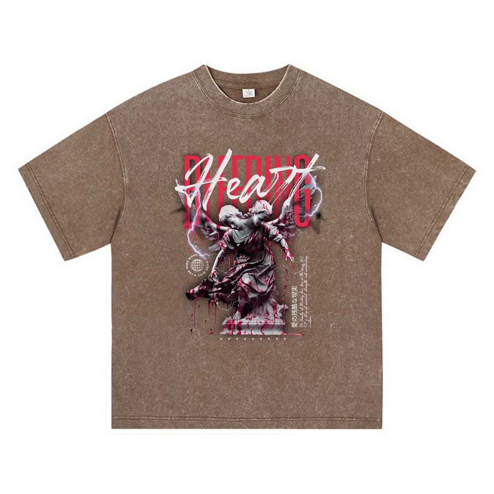 270GSM Heavy Cotton T-SHirt ACID Tees Washed Vintage T-Shirts Bleeding Heart DTG Print TShirts