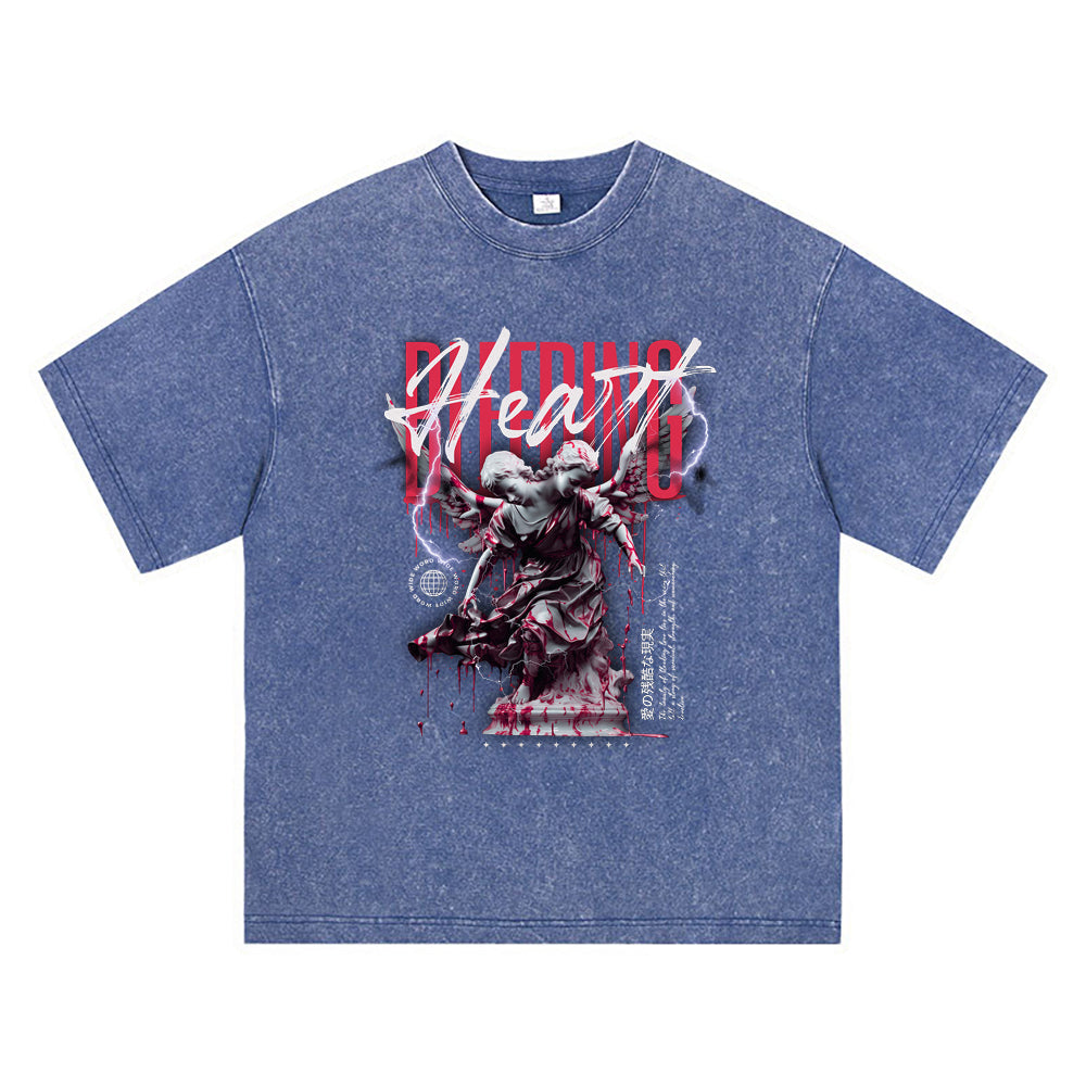 270GSM Heavy Cotton T-SHirt ACID Tees Washed Vintage T-Shirts Bleeding Heart DTG Print TShirts