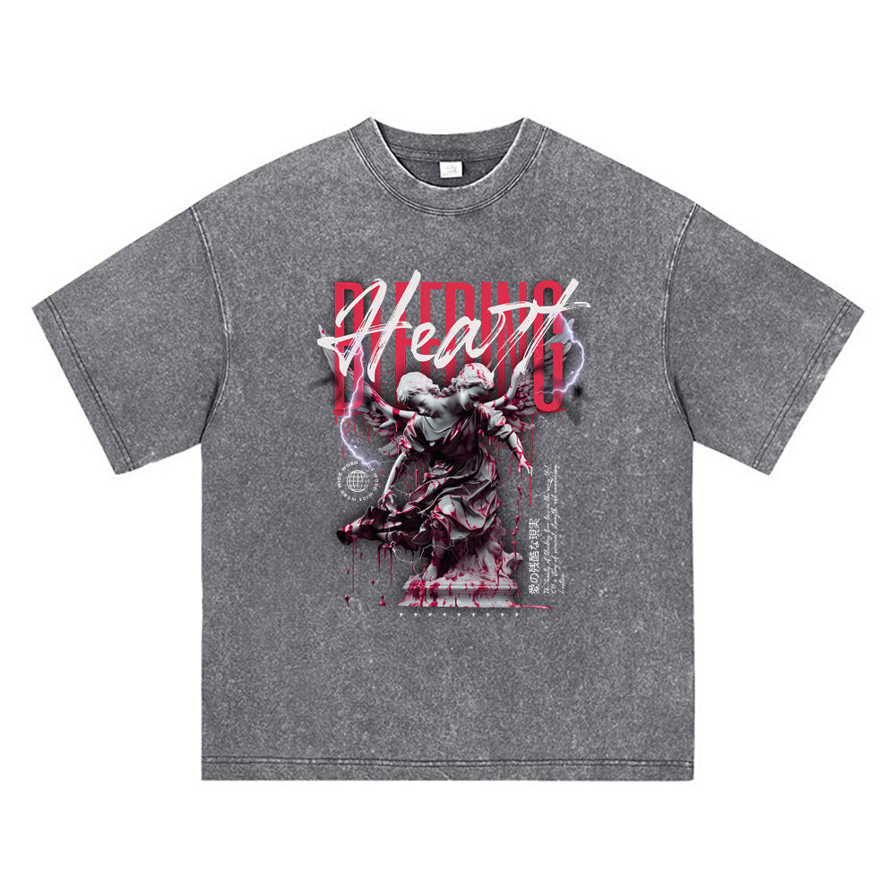 270GSM Heavy Cotton T-SHirt ACID Tees Washed Vintage T-Shirts Bleeding Heart DTG Print TShirts