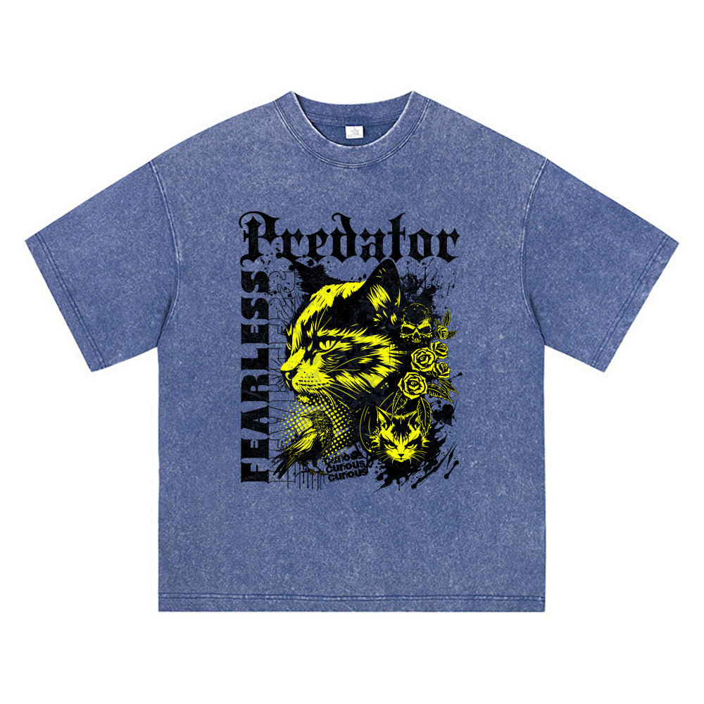 270GSM Heavy Cotton T-SHirt ACID Tees Washed Vintage T-Shirts Predator DTG Print TShirts