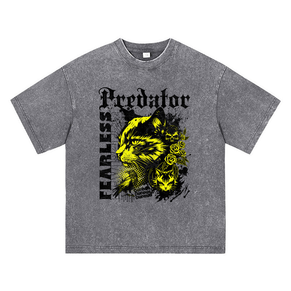 270GSM Heavy Cotton T-SHirt ACID Tees Washed Vintage T-Shirts Predator DTG Print TShirts