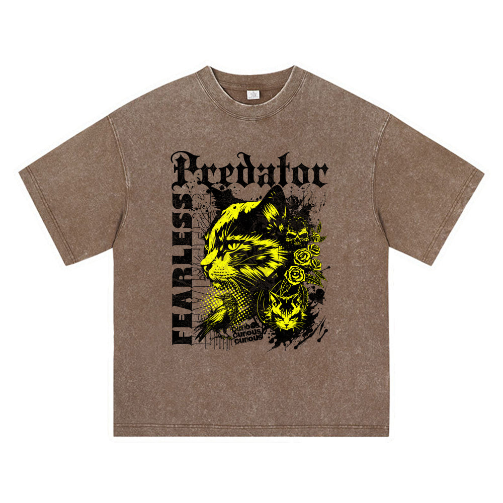 270GSM Heavy Cotton T-SHirt ACID Tees Washed Vintage T-Shirts Predator DTG Print TShirts