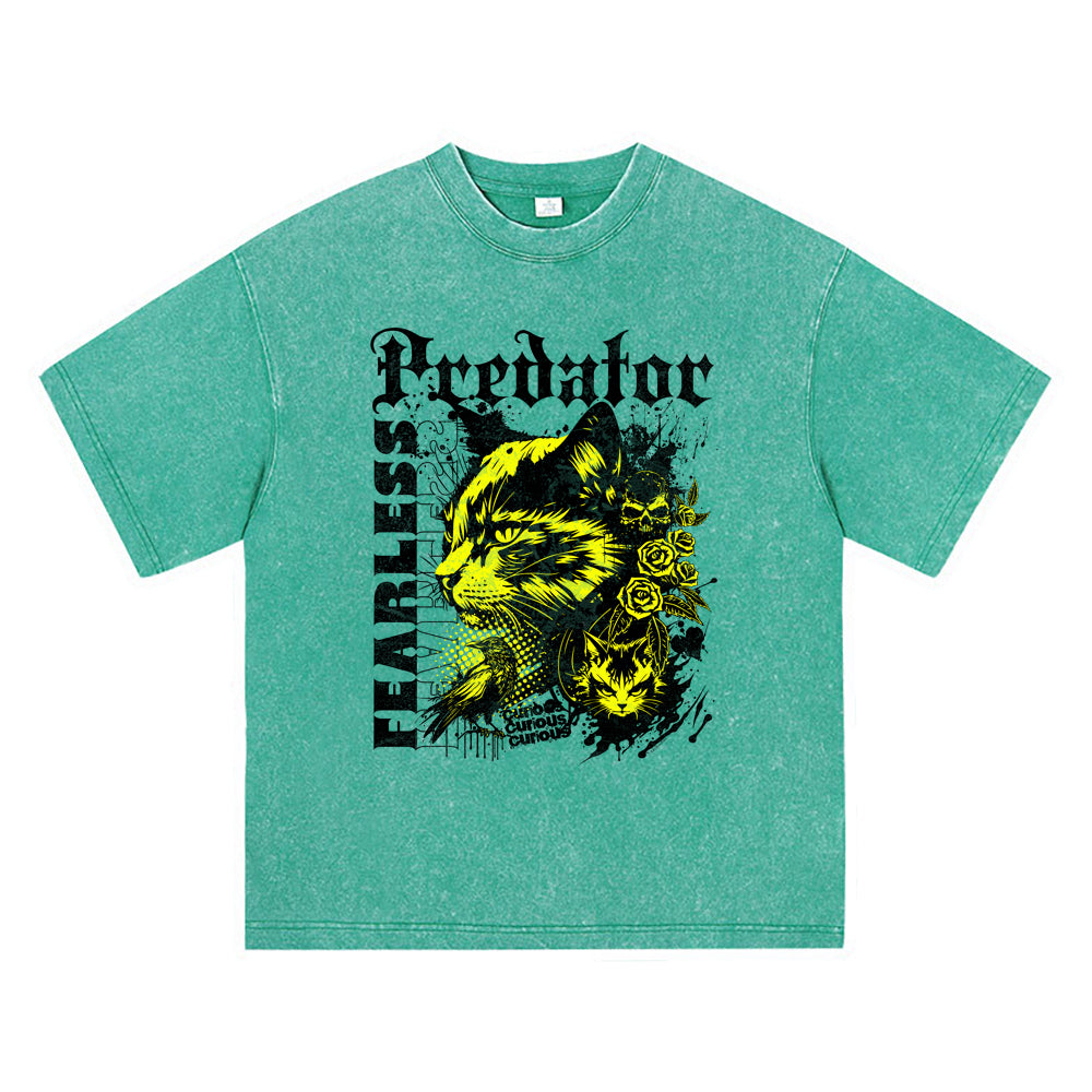 270GSM Heavy Cotton T-SHirt ACID Tees Washed Vintage T-Shirts Predator DTG Print TShirts