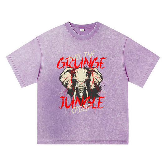 270GSM Heavy Cotton T-SHirt ACID Tees Washed Vintage T-Shirts Grunge Elephant Graphic T-Shirt DTG Print TShirts