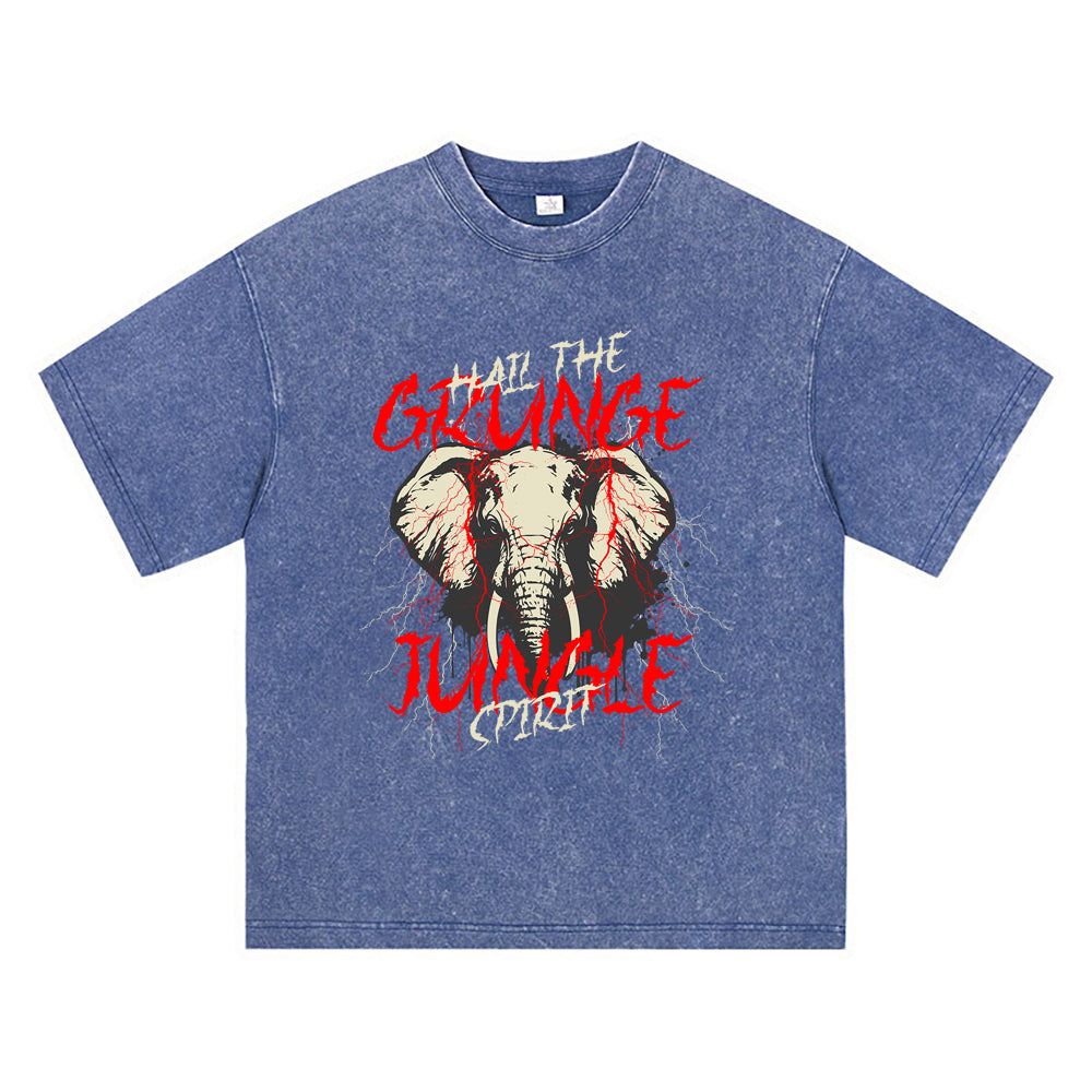 270GSM Heavy Cotton T-SHirt ACID Tees Washed Vintage T-Shirts Grunge Elephant Graphic T-Shirt DTG Print TShirts