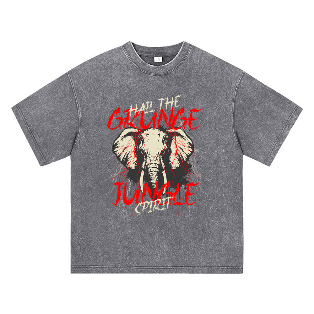 270GSM Heavy Cotton T-SHirt ACID Tees Washed Vintage T-Shirts Grunge Elephant Graphic T-Shirt DTG Print TShirts