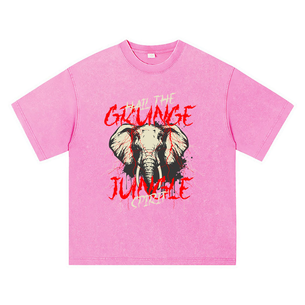 270GSM Heavy Cotton T-SHirt ACID Tees Washed Vintage T-Shirts Grunge Elephant Graphic T-Shirt DTG Print TShirts