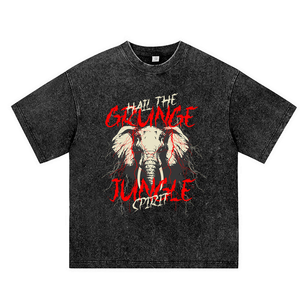 270GSM Heavy Cotton T-SHirt ACID Tees Washed Vintage T-Shirts Grunge Elephant Graphic T-Shirt DTG Print TShirts