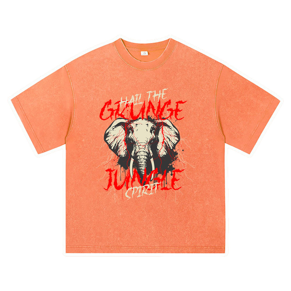 270GSM Heavy Cotton T-SHirt ACID Tees Washed Vintage T-Shirts Grunge Elephant Graphic T-Shirt DTG Print TShirts