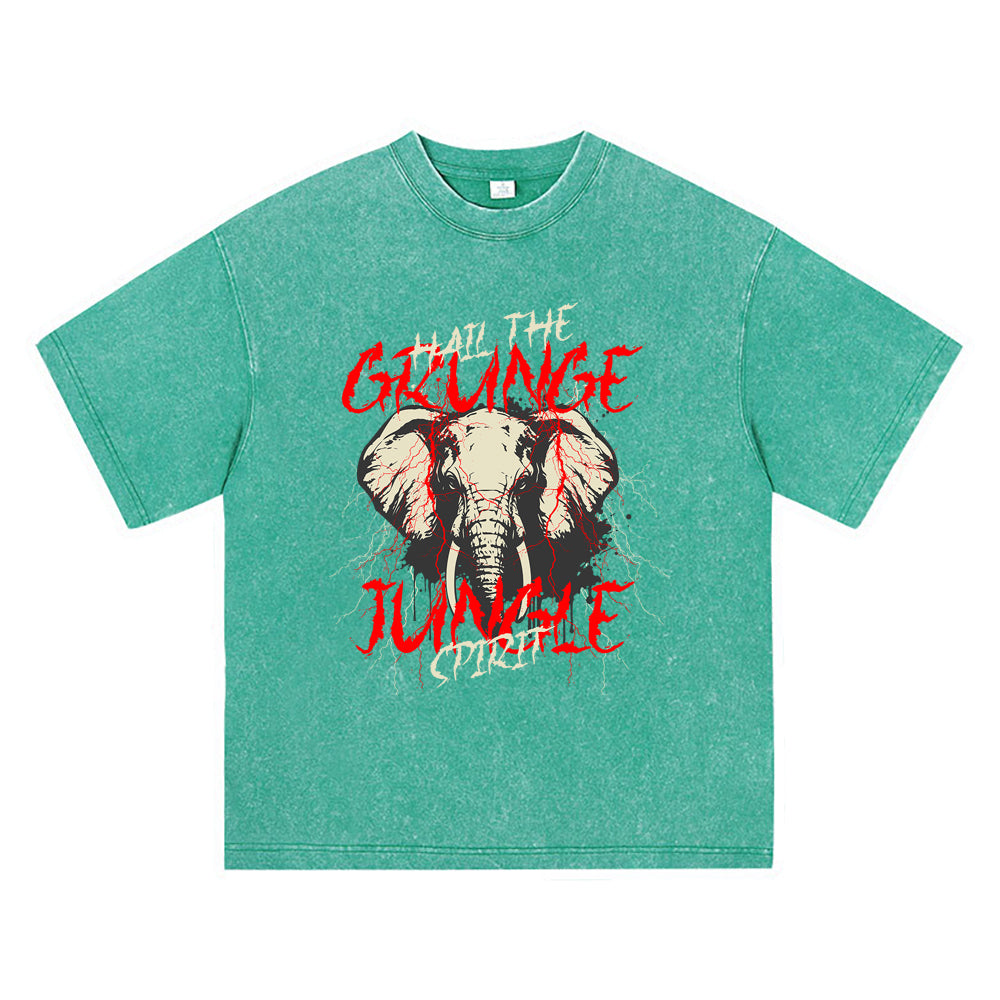 270GSM Heavy Cotton T-SHirt ACID Tees Washed Vintage T-Shirts Grunge Elephant Graphic T-Shirt DTG Print TShirts