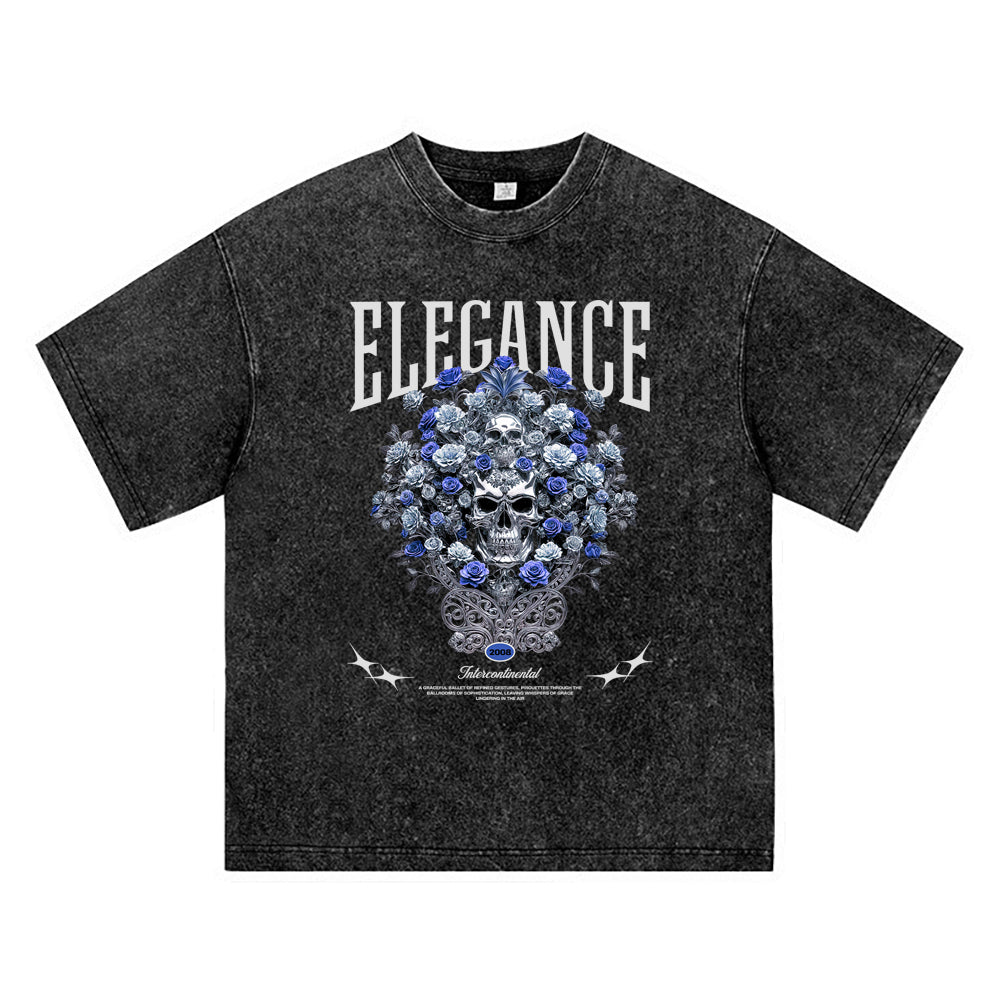 270GSM Heavy Cotton T-SHirt ACID Tees Washed Vintage T-Shirts Flower Skull Ornament Graphic DTG Print TShirts