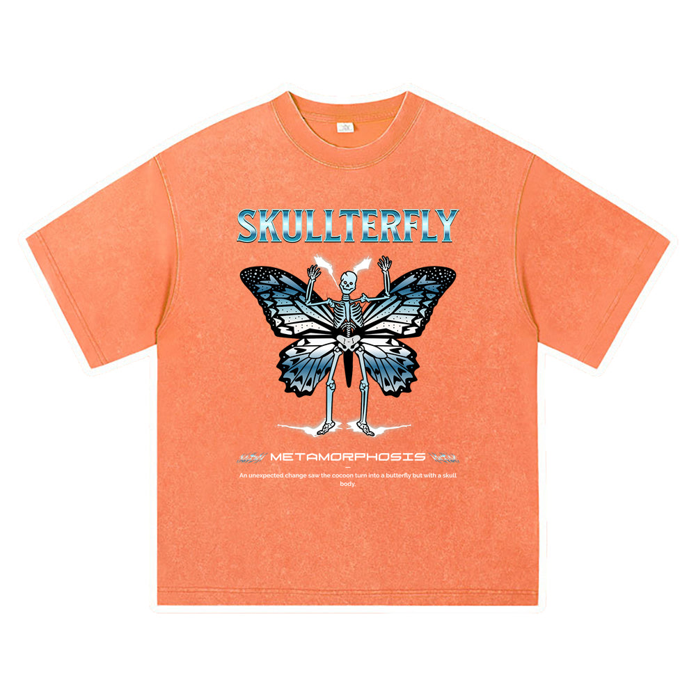 270GSM Heavy Cotton T-SHirt ACID Tees Washed Vintage T-Shirts Skullterfly DTG Print TShirts