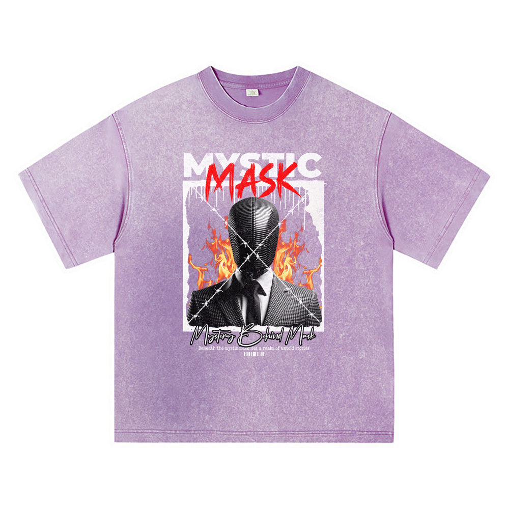 270GSM Heavy Cotton T-SHirt ACID Tees Washed Vintage T-Shirts Mystic Mask DTG Print TShirts