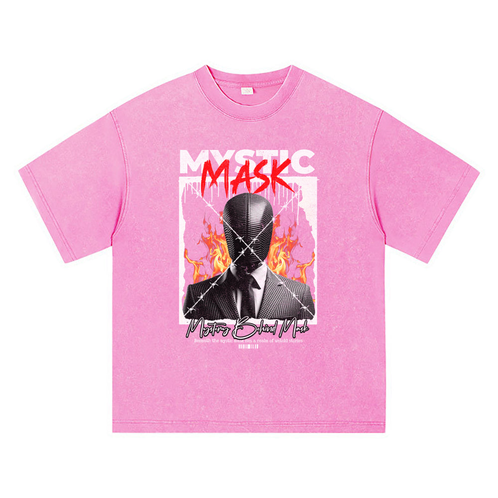 270GSM Heavy Cotton T-SHirt ACID Tees Washed Vintage T-Shirts Mystic Mask DTG Print TShirts