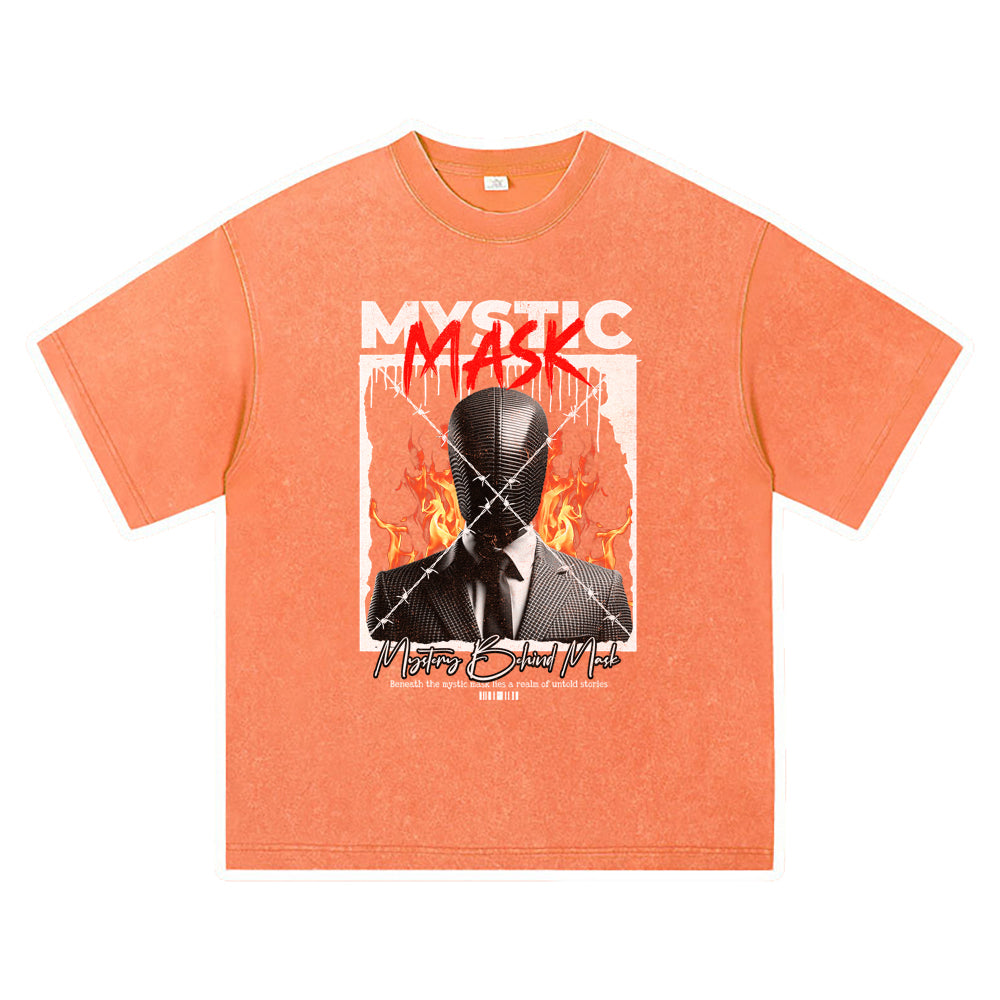 270GSM Heavy Cotton T-SHirt ACID Tees Washed Vintage T-Shirts Mystic Mask DTG Print TShirts