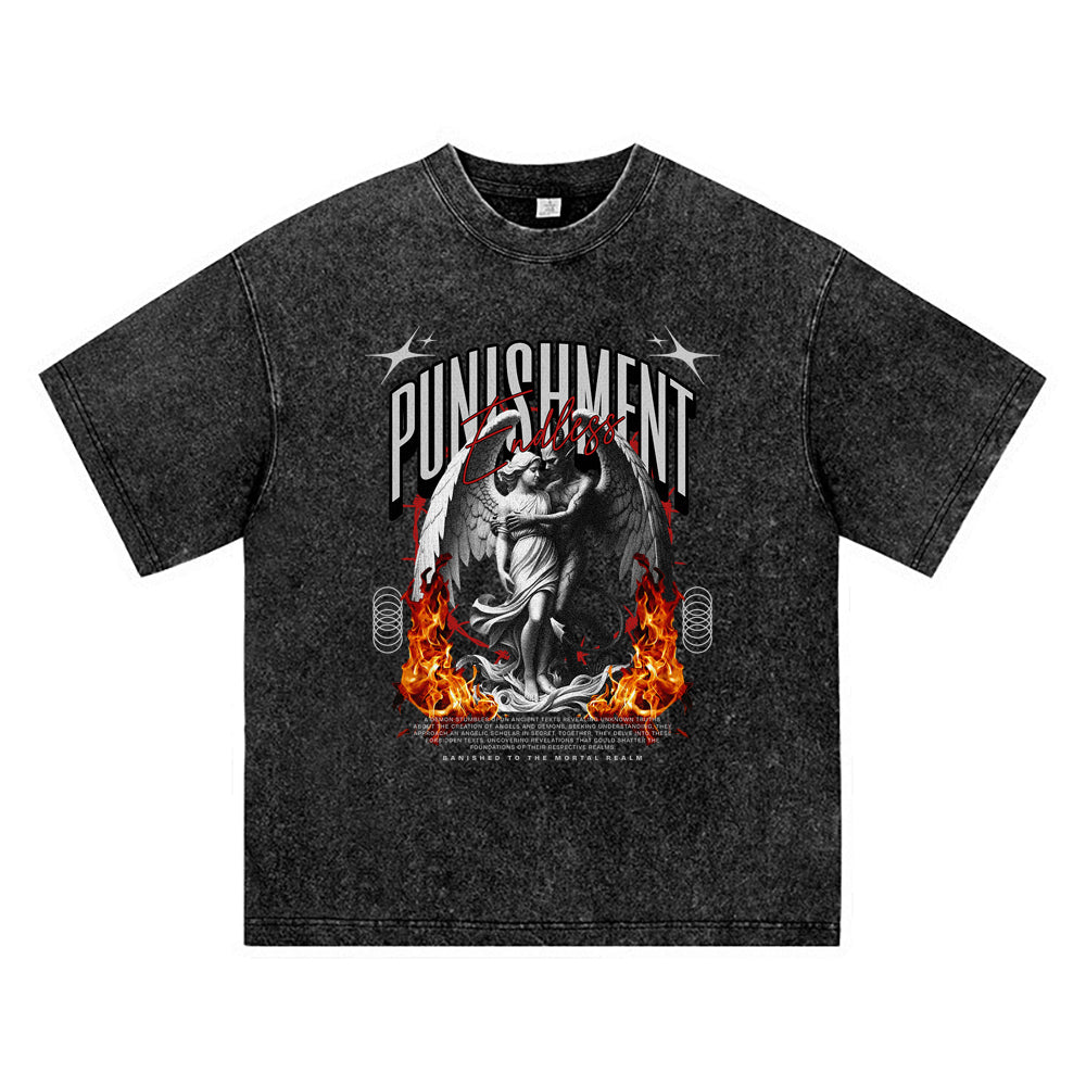 270GSM Heavy Cotton T-SHirt ACID Tees Washed Vintage T-Shirts Endless Punishment DTG Print TShirts