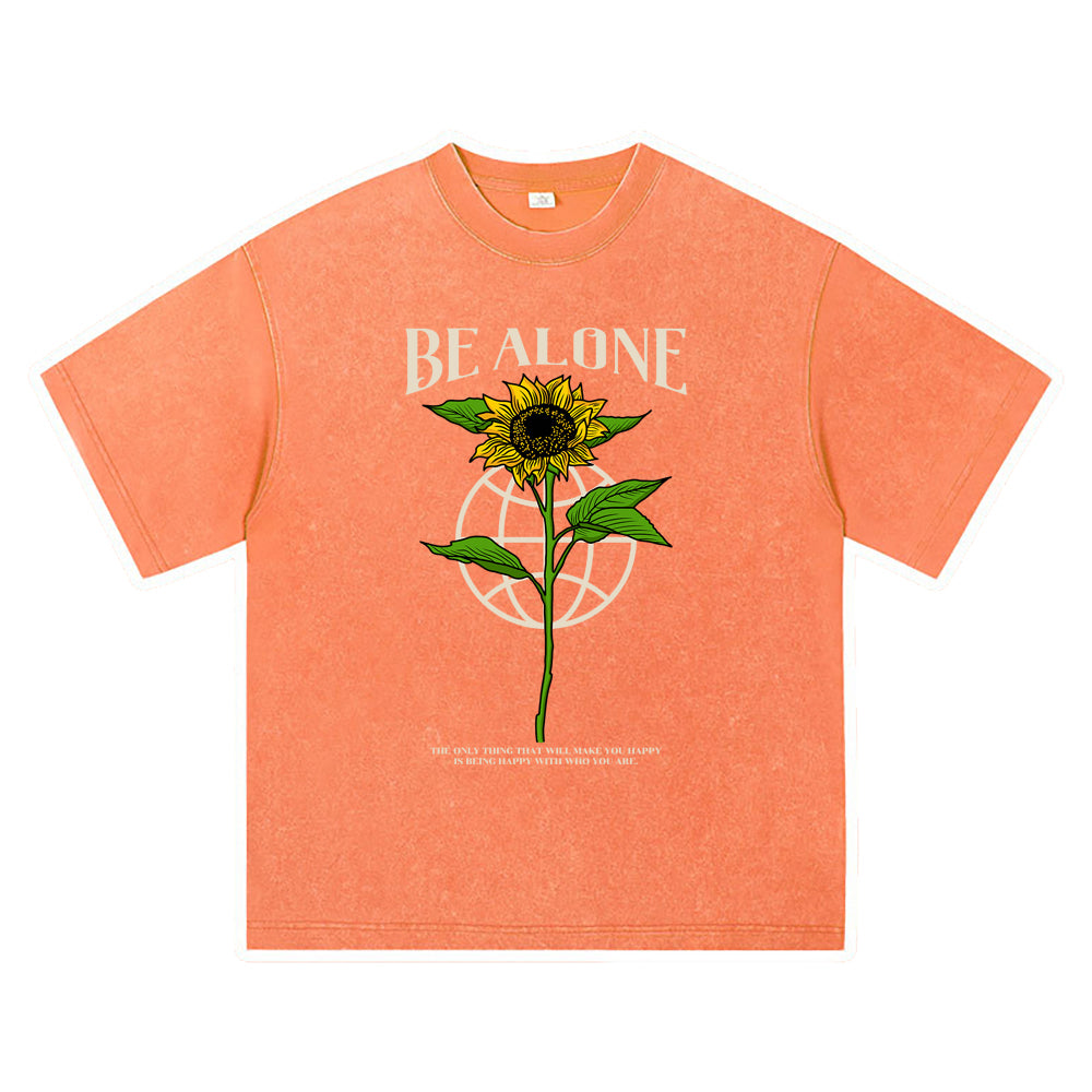 270GSM Heavy Cotton T-SHirt ACID Tees Washed Vintage T-Shirts Be Alone Sunflower DTG Print TShirts