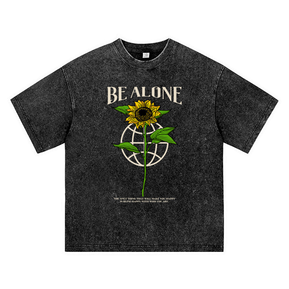 270GSM Heavy Cotton T-SHirt ACID Tees Washed Vintage T-Shirts Be Alone Sunflower DTG Print TShirts