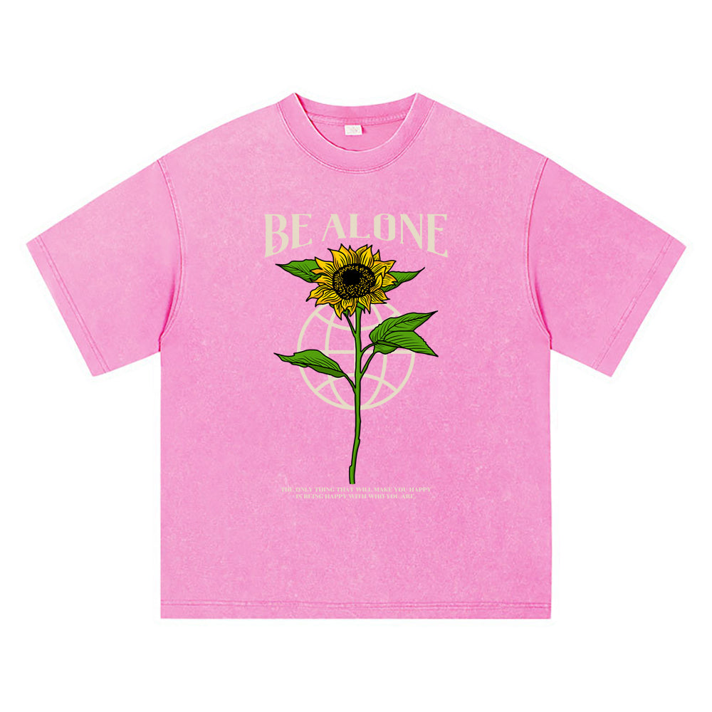 270GSM Heavy Cotton T-SHirt ACID Tees Washed Vintage T-Shirts Be Alone Sunflower DTG Print TShirts