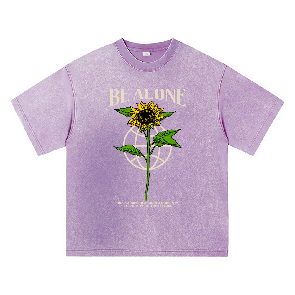 270GSM Heavy Cotton T-SHirt ACID Tees Washed Vintage T-Shirts Be Alone Sunflower DTG Print TShirts