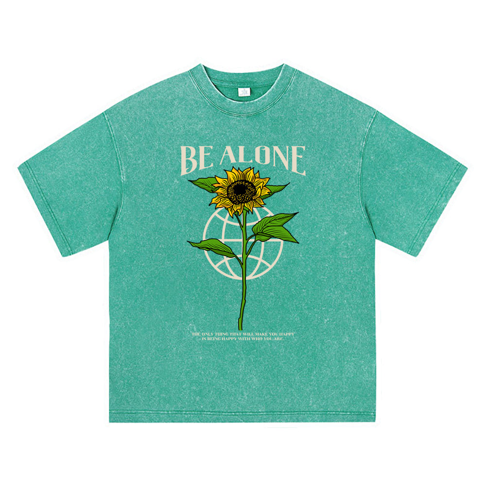 270GSM Heavy Cotton T-SHirt ACID Tees Washed Vintage T-Shirts Be Alone Sunflower DTG Print TShirts