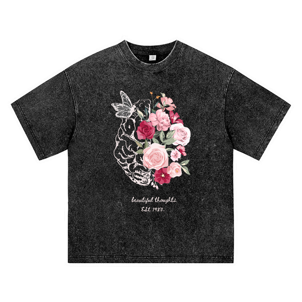 270GSM Heavy Cotton T-SHirt ACID Tees Washed Vintage T-Shirts Beautiful Thoughts DTG Print TShirts