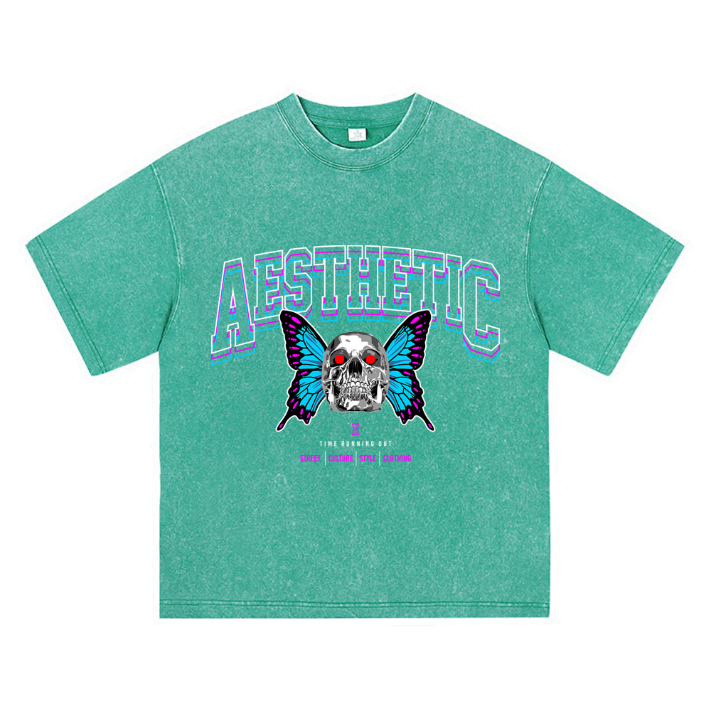 270GSM Heavy Cotton T-SHirt ACID Tees Washed Vintage T-Shirts Aesthetic Skull DTG Print TShirts