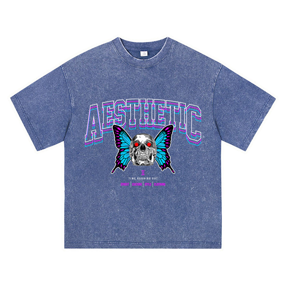 270GSM Heavy Cotton T-SHirt ACID Tees Washed Vintage T-Shirts Aesthetic Skull DTG Print TShirts